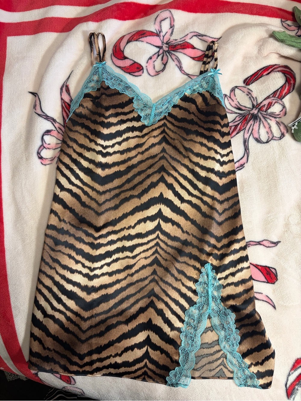 Victoria's Secret Tiger-Print Chemise with Aqua Lace